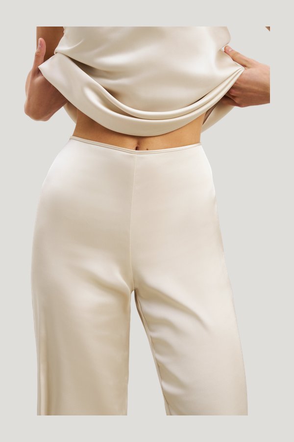 Formal Satin Straight Leg Trousers — model side