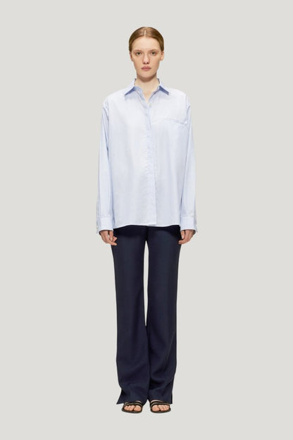 Gia Shirt Blue Stripes — model front