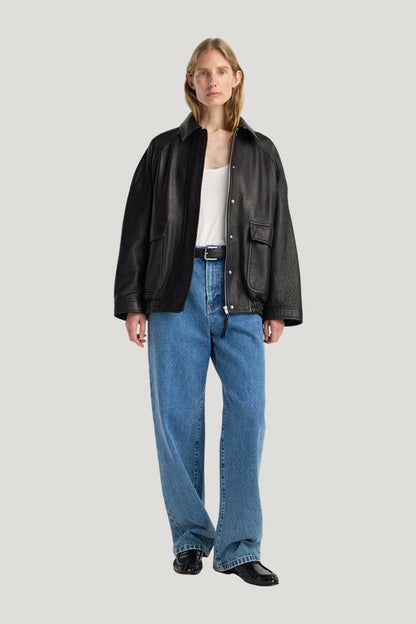 Grain leather aviator jacket — model front
