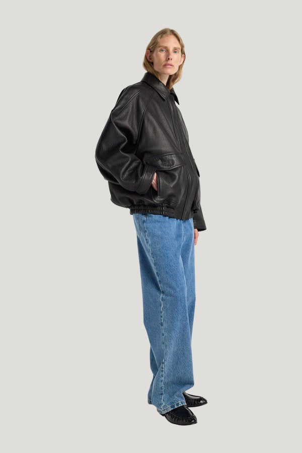 Grain leather aviator jacket — model side