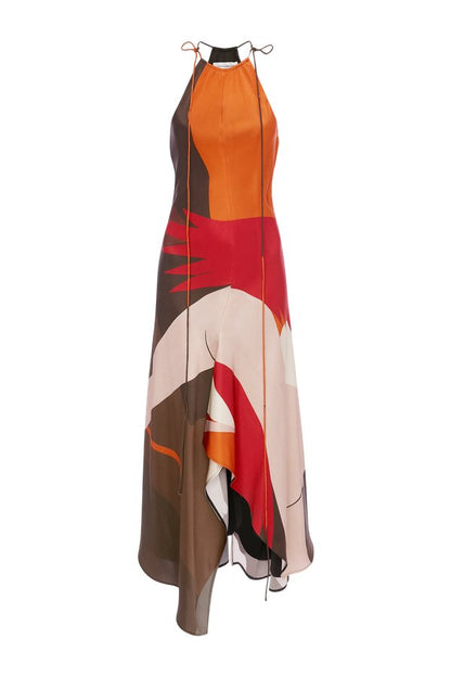 Halter Neck Midi Dress In Abstract Dark Earth — packshot