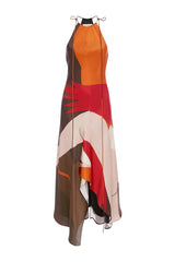 Halter Neck Midi Dress In Abstract Dark Earth — packshot