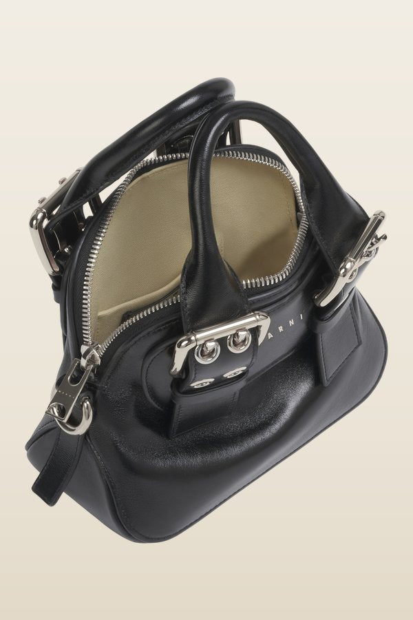 Black leather mini Belte Bag — model back