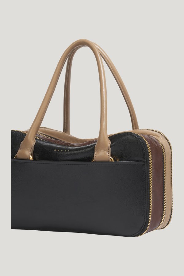 Black, brown and taupe leather small Boxyne bag — extra