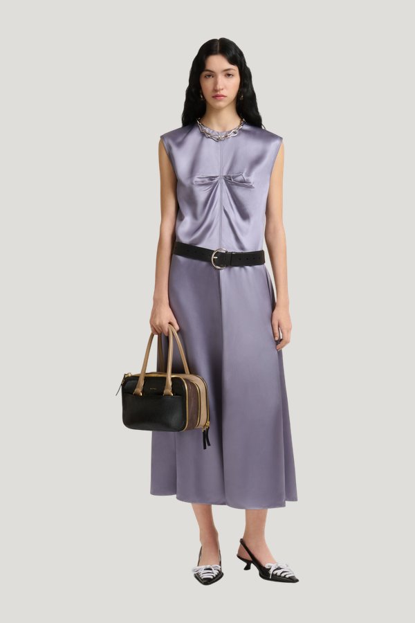 Black, brown and taupe leather small Boxyne bag — model front