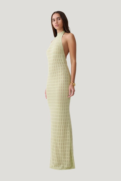 Hayley Halter Knit Maxi Dress — model side