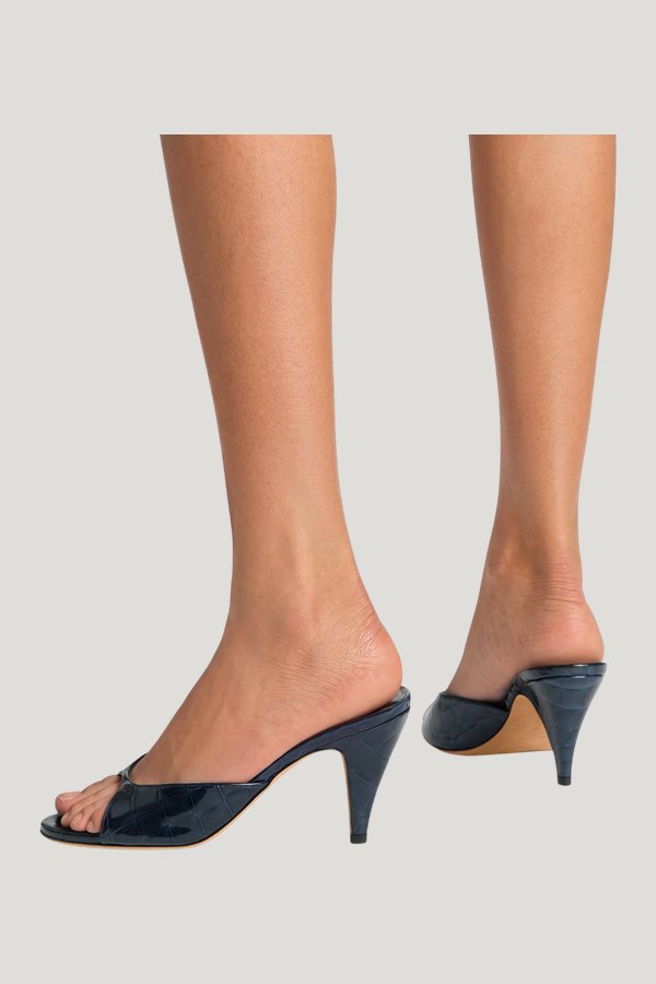 Haze Sandal Ink Croc Embossed Leather — model front