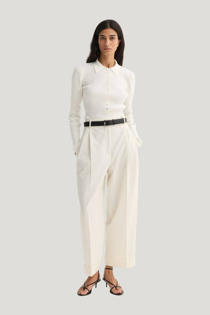 High-waist turn-up trousers — model front