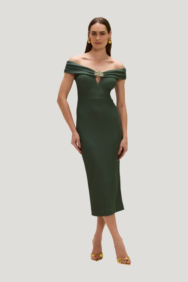 Hilda Knit Off Shoulder Midi Dress — model front