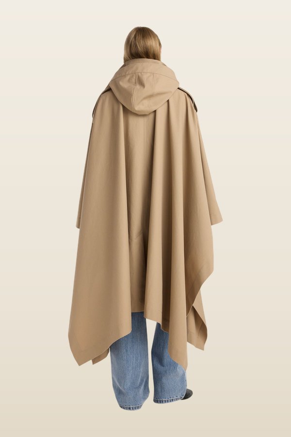 Hooded cape trenchcoat — model back