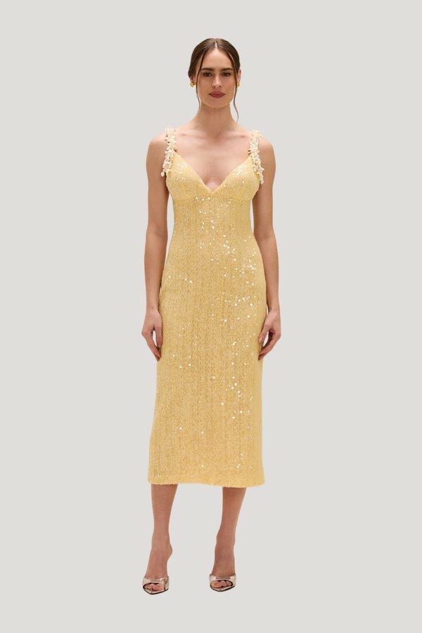 Iara Crochet Flowers Midi Dress — model front