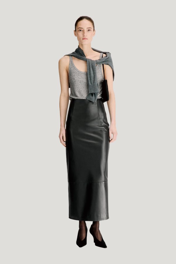 INGA Leather maxi skirt — model front