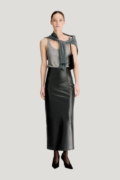 INGA Leather maxi skirt — model front