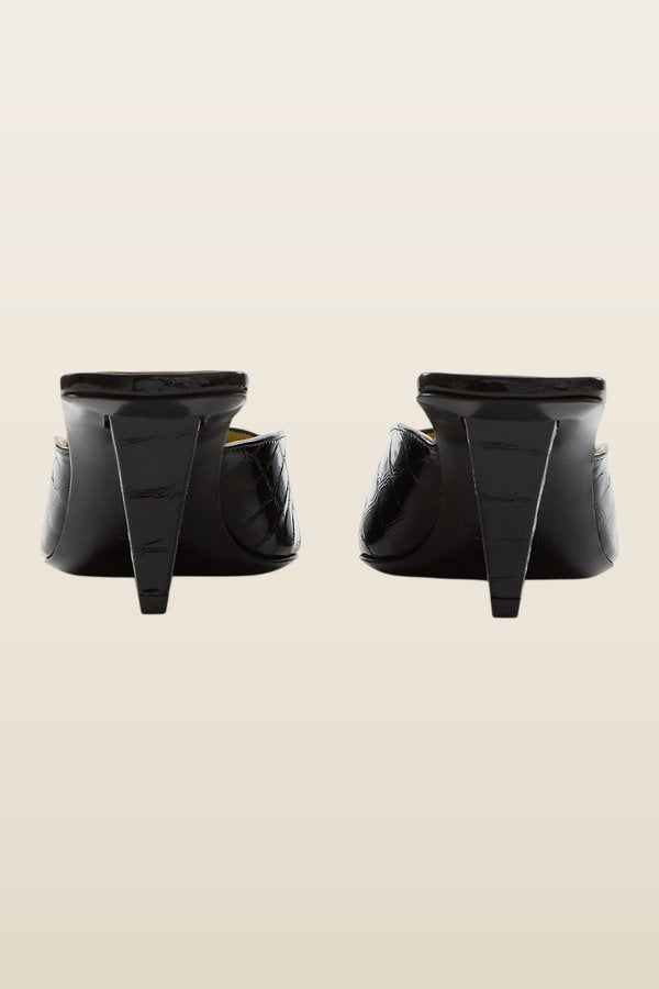 Iris Mule in Black Croc Embossed Leather — model back