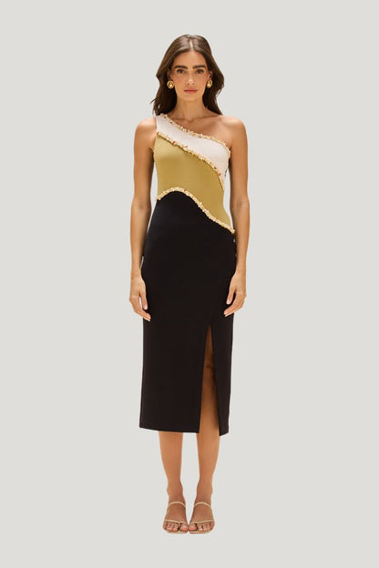 Jade Knit Colors Midi Dress — model front