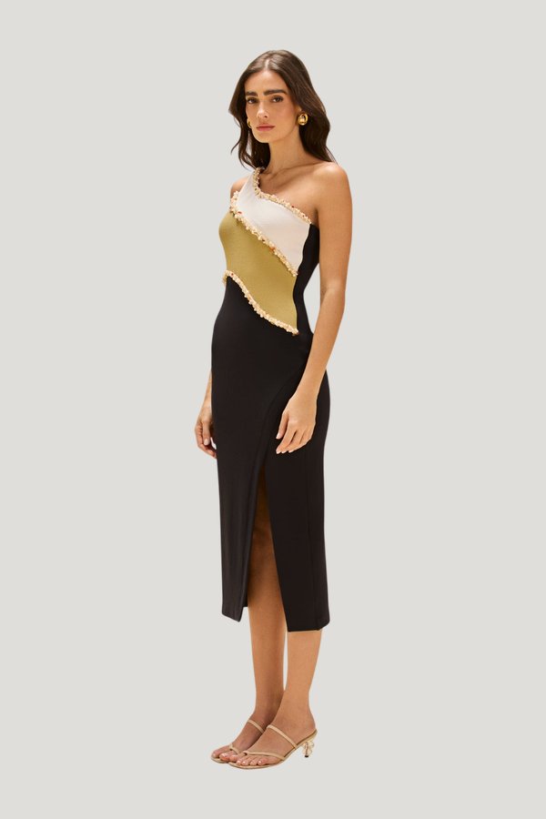 Jade Knit Colors Midi Dress — model side