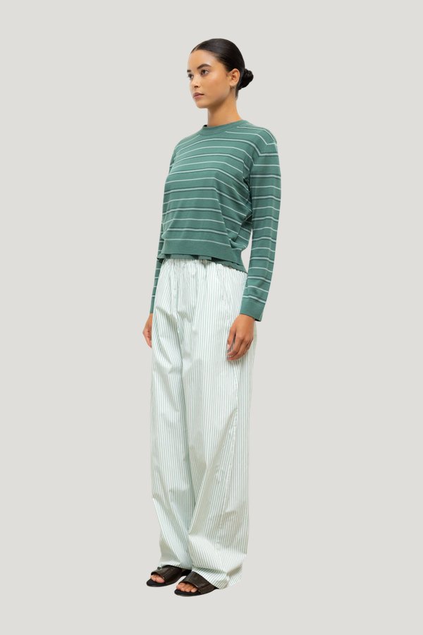 James Stripe Classic Crew — model side