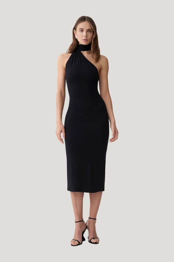 Jemma One Shoulder Tie Midi Dress — model front