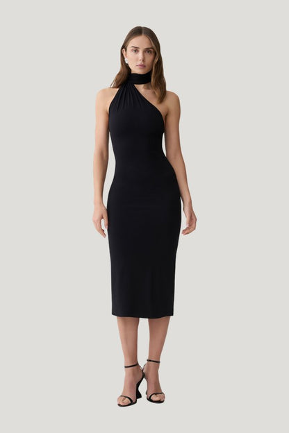 Jemma One Shoulder Tie Midi Dress — model front
