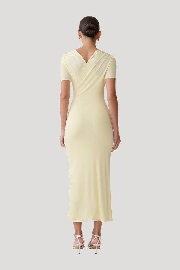 Junie Cross-Over Neck Slinky Maxi Dress — model front