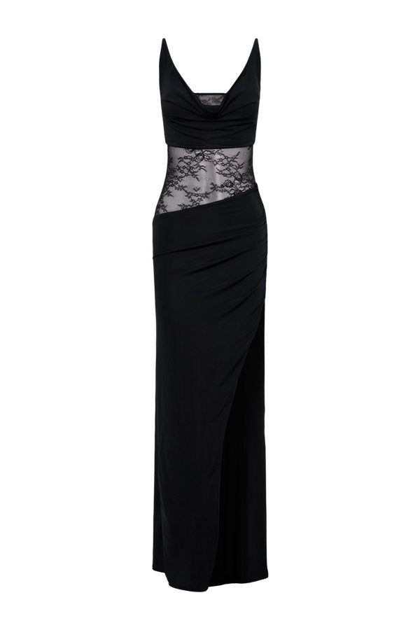Kelela Draped Slinky And Lace Maxi Dress — packshot