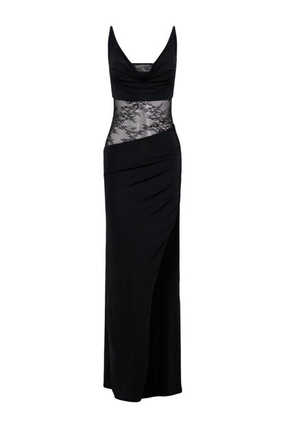 Kelela Draped Slinky And Lace Maxi Dress — packshot