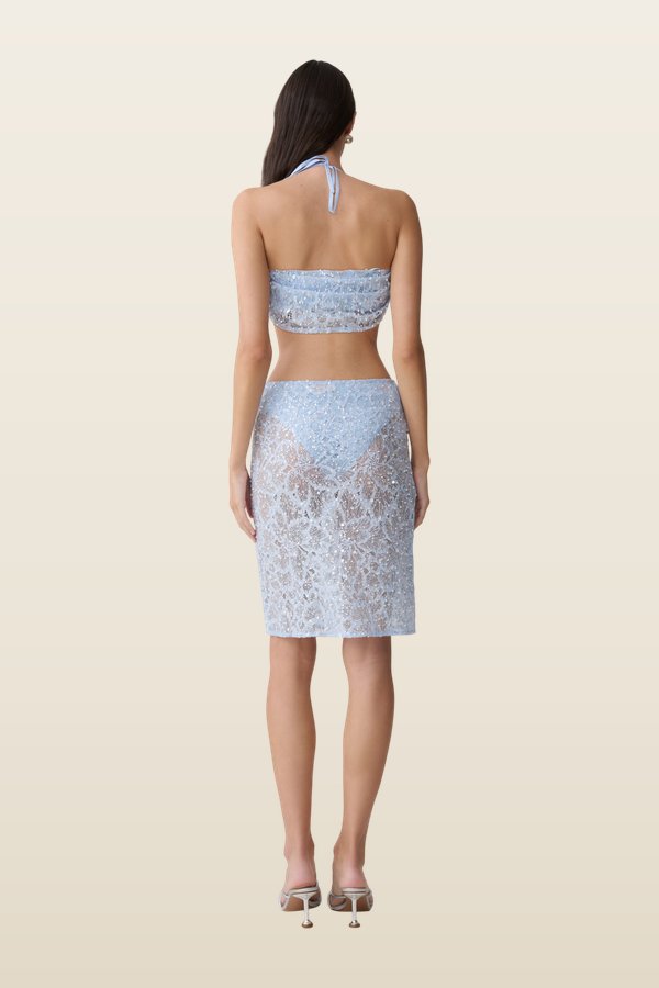 Kiara Pearl Beaded Midi Skirt — model back
