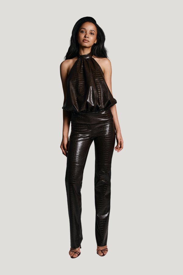 Killa pants in Brown Croc — model front