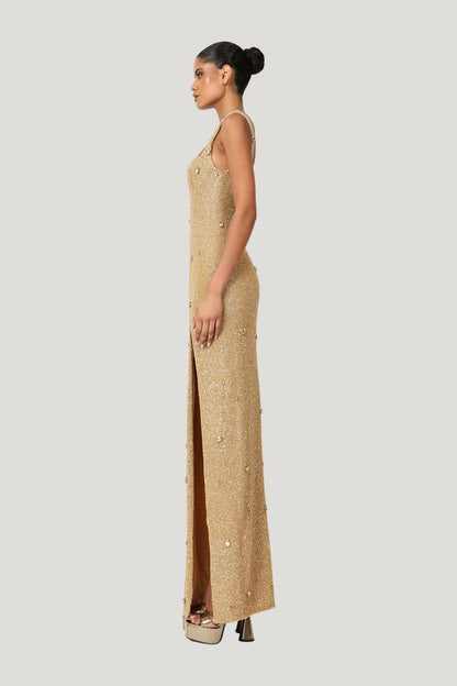 Kroon Maxi Dress - Gold — model side