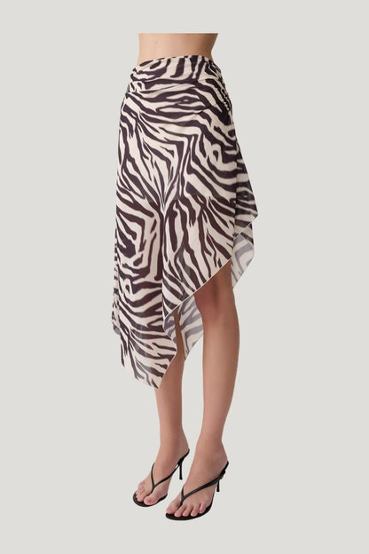 Lana Chiffon Midi Skirt - Abstract Zebra Print — model side