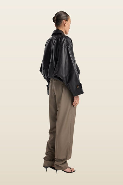 Leather blouson jacket — model back