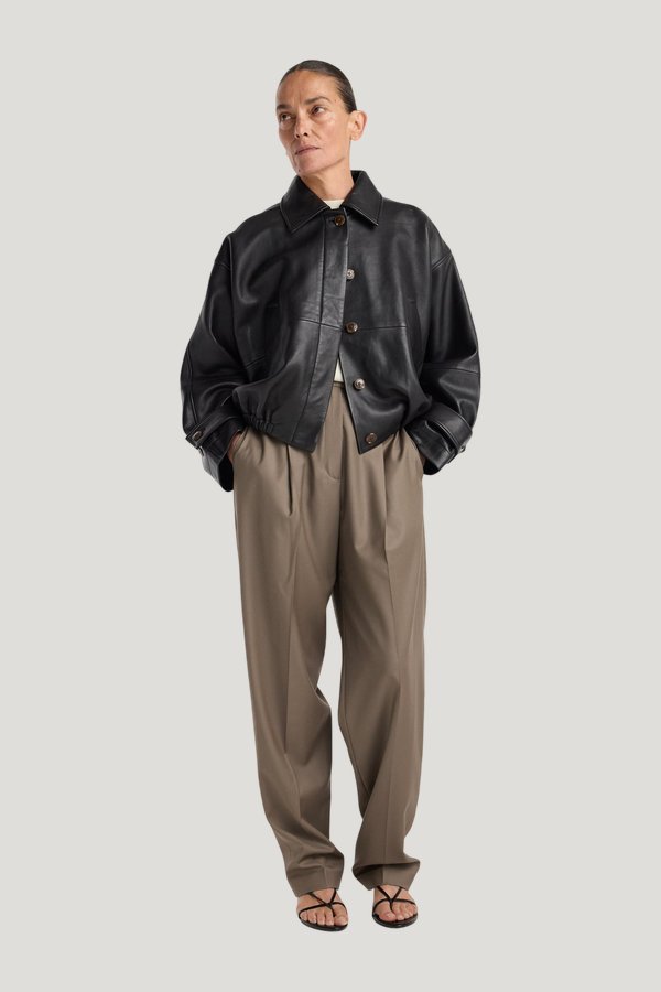 Leather blouson jacket — model front