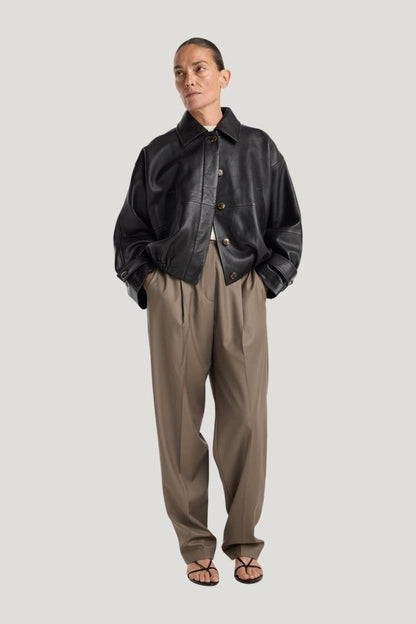 Leather blouson jacket — model front