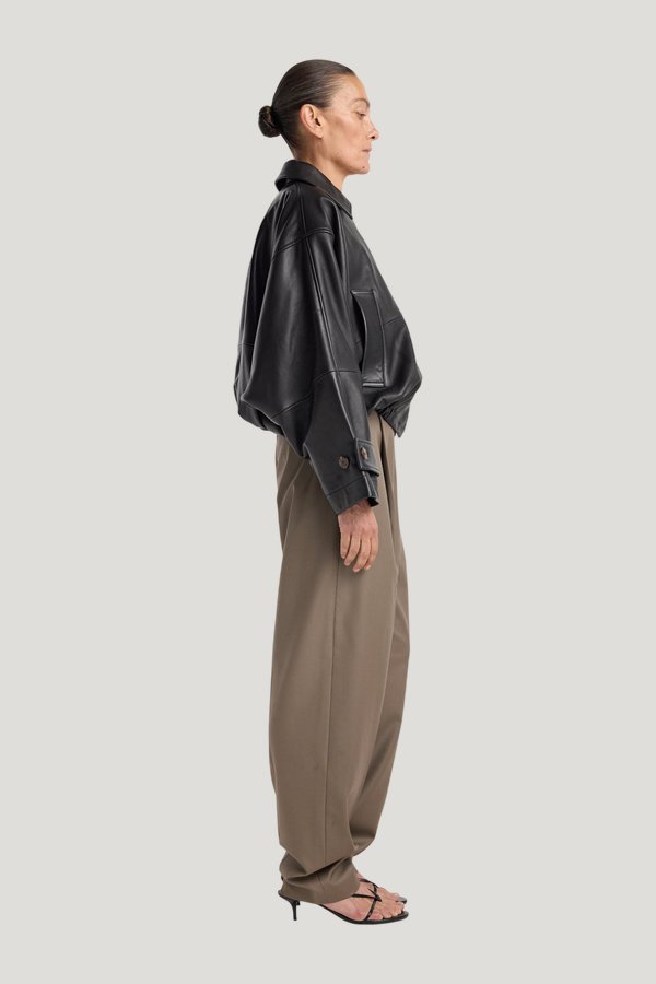 Leather blouson jacket — model side