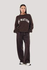 Legacy Knit Crew In Coffee — model front