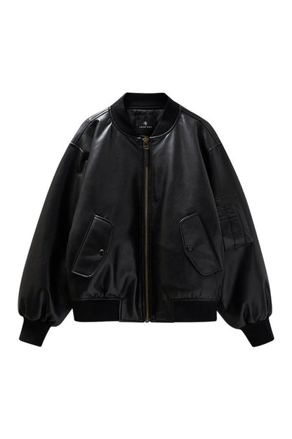 Leon Bomber - Black Recycled Leather — packshot