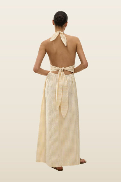Lido Maxi Dress Butter Textured Gingham — model back