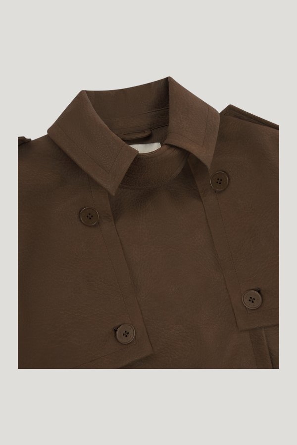 'Versailles' Limited Edition Faux Leather Signature Belted Trench Coat — model side