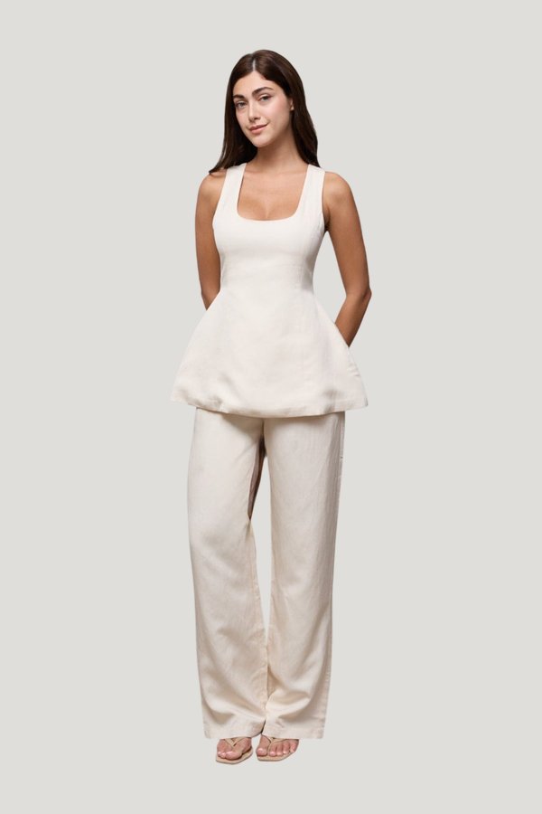 Linen Mix Tie Waist Trousers — model front