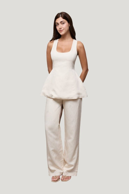 Linen Mix Tie Waist Trousers — model front