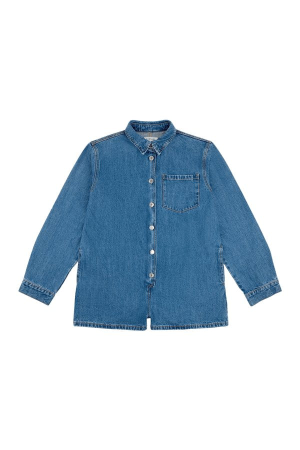 Long Sleeve Denim Romper - Medium Wash — packshot
