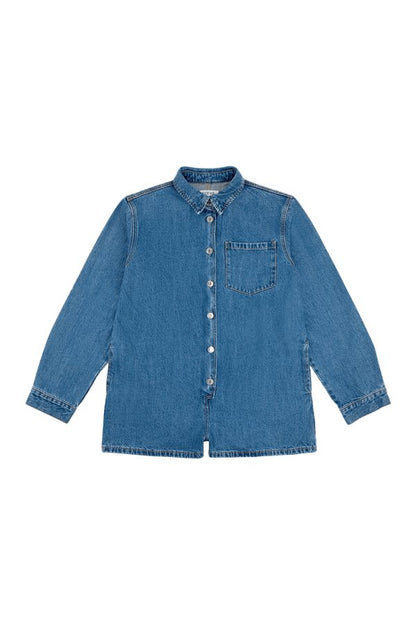 Long Sleeve Denim Romper - Medium Wash — packshot