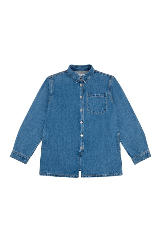 Long Sleeve Denim Romper - Medium Wash — packshot