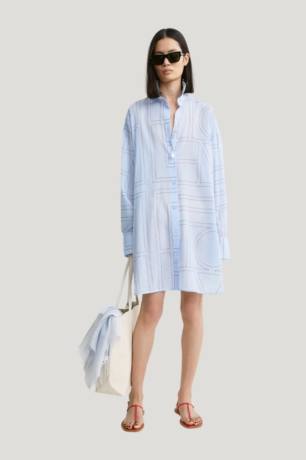 Long summer shirt sky/red — model side