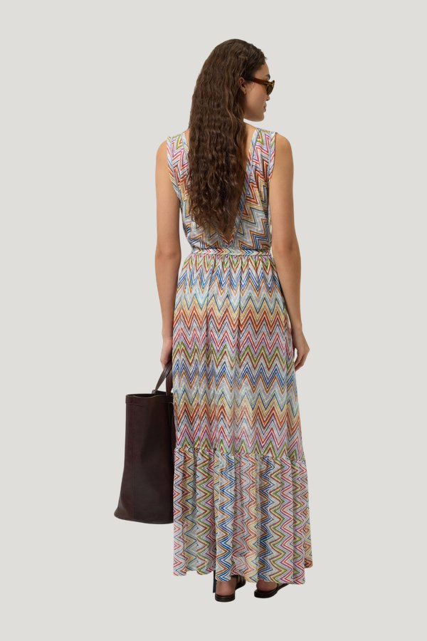 Long zig zag tulle cover-up dress — model side