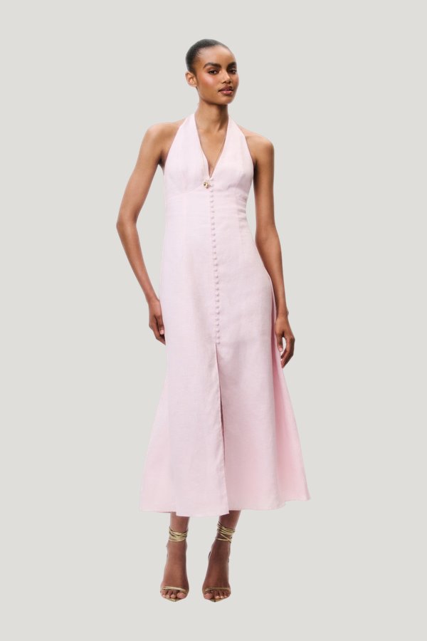 Lovis Linen Halter Maxi Dress - POTPOURRI — model front