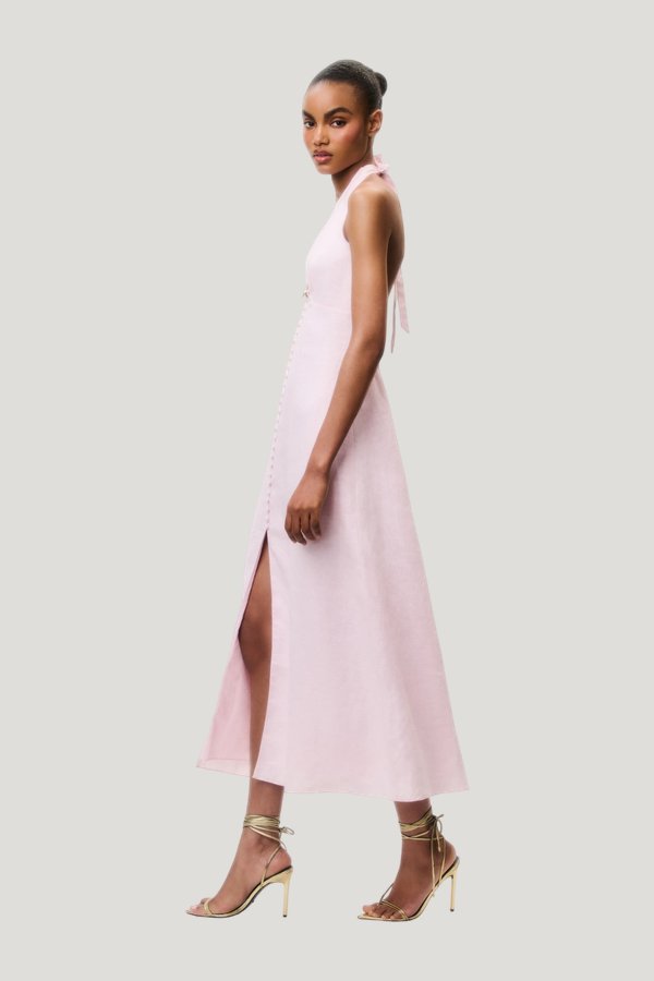 Lovis Linen Halter Maxi Dress - POTPOURRI — model side