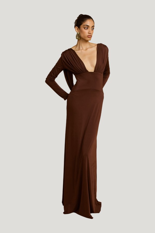 Lucia Dress Cacao — model side