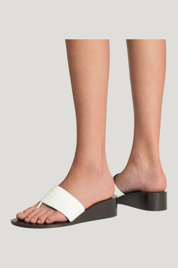 Lucille Wedge Sandal White Python Leather — model front