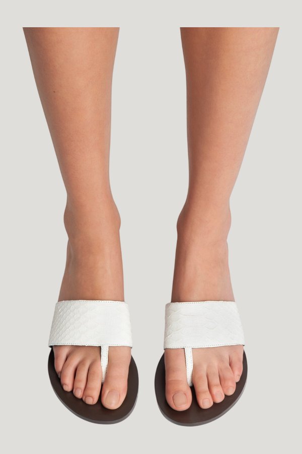 Lucille Wedge Sandal White Python Leather — model side